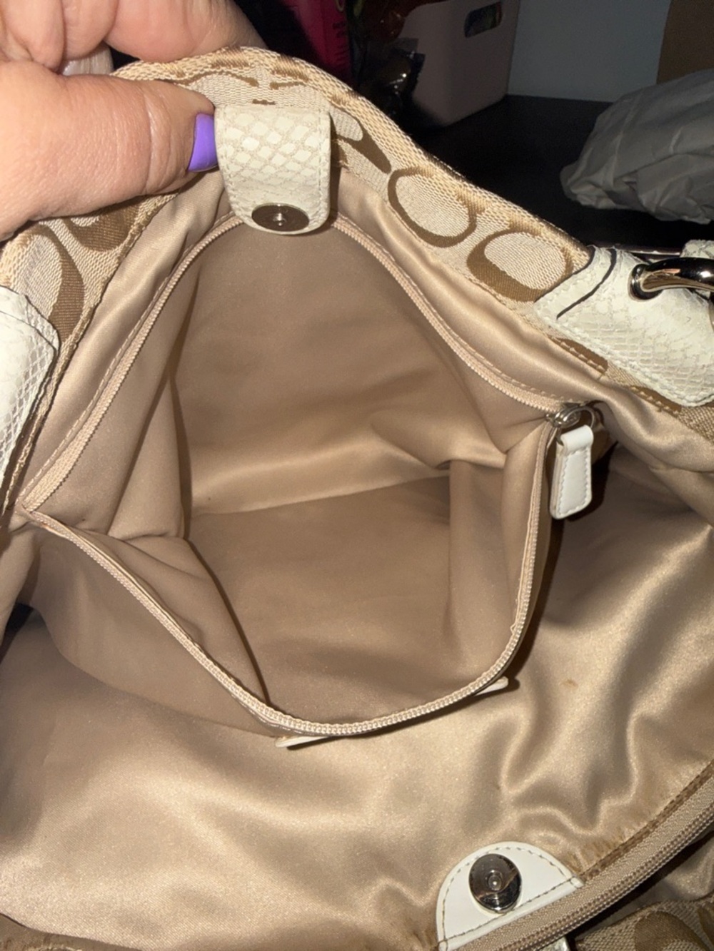 Coach Penelope Signature Shoulder Bag with white snakeskin trim - Picture 5 of 14